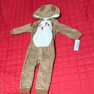 Carter's Brown Reindeer Hooded Onesie